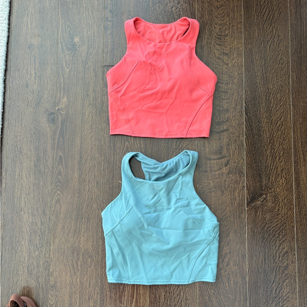 lululemon athletica Coral and Light Green Crop Tops - set of 2
